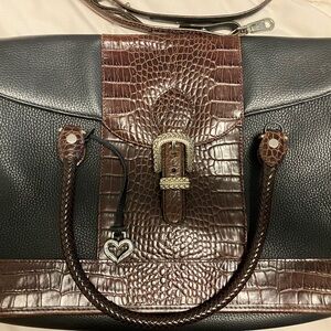 Brighton Black and Brown Croc-Embossed Laptop Bag